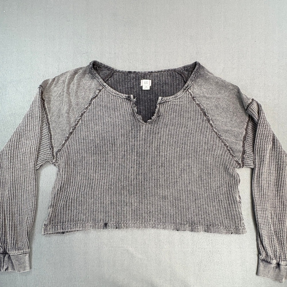 BDG Urban Outfitters Grey‎ Mineral Wash Cropped Thermal Waffle Knit Top L